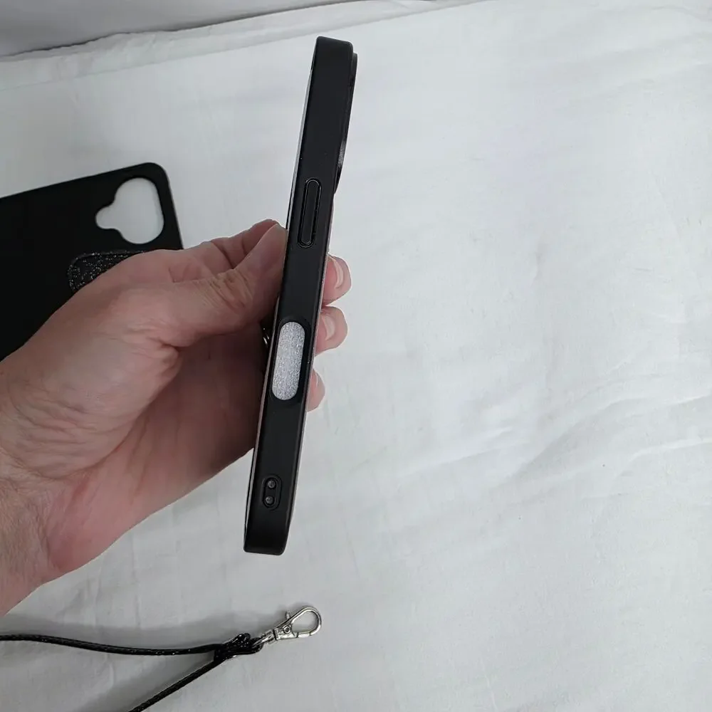 iPhone 16 Pro Black Glitter Phone Case With  Detachable Wallet with Card Holder